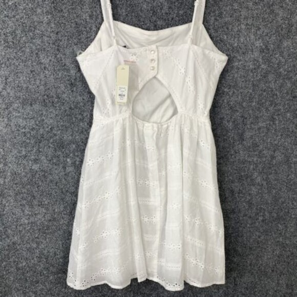 Three Pink Hearts Sundress Women Small NWT Fit & Flare White Eyelet Back Keyhole - Picture 7 of 12